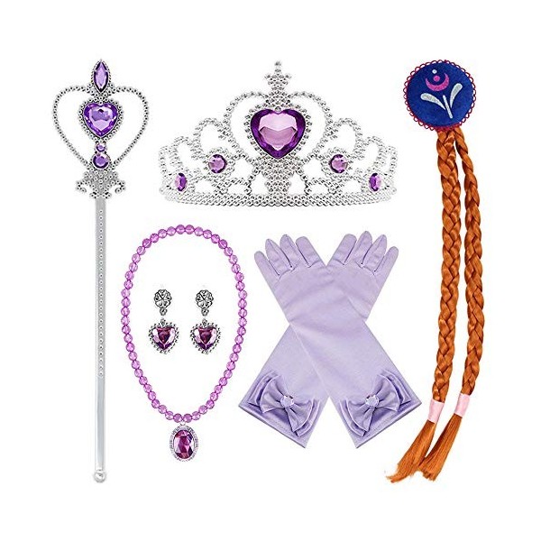 Monissy Princesse Raiponce Sofia Accessoires de Déguisement Violet Rose Couronne Tresse Boucles doreilles Collier Bracelet G