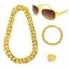 Kit de Costume Hip Hop Dollar Signe Anneau Chaîne En Or Collier Bracelet Rétro Lunettes De Soleil Années 90 Hommes Femmes Hip