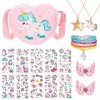 Hifot Licorne Sac a Main Enfants Fille Bijoux, Unicorn Petit Sac bandouliere Collier Bracelet Pinces à Cheveux kit Bijoux, Pr