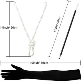 DULSPUE 1920 Accessories - 3 Pièces,Charleston Accessoires Collier, Gants, collier de perles, gants en satin Noir, pour Femme