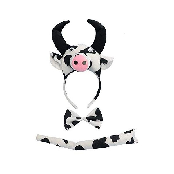 Lovelegis Vache - Ensemble Bandeau - Queue - Noeud papillon - Animaux - Femmes - Enfants - Costume Robe Halloween Carnaval Ac