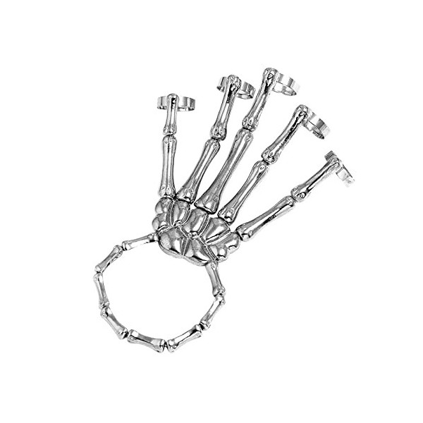 XGOPTS Halloween Femme Fille Finger Bracelet Squelette Main Skeleton Bracelet Punk Rock Gothique Argent Noir Crâne Ornements 