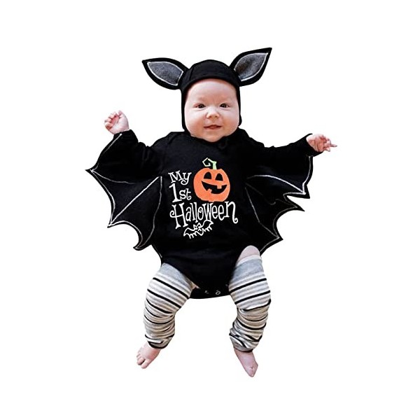 JLOR Déguisement Halloween Enfant Carnaval Cosplay Chauve-Souris Costume Combinaisons Une Pièce + Casquette avec Oreilles Cha