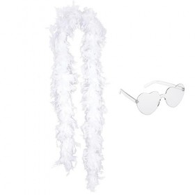Lyneun Boa en Plumes colorées de 2 m et Lunettes en Forme de cœur, 80 g, Accessoires de déguisement pour Danse, Mariage, Noël
