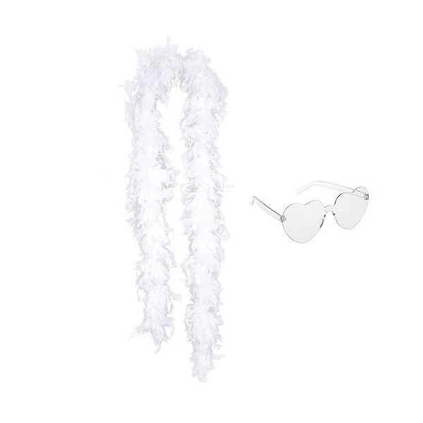 Lyneun Boa en Plumes colorées de 2 m et Lunettes en Forme de cœur, 80 g, Accessoires de déguisement pour Danse, Mariage, Noël