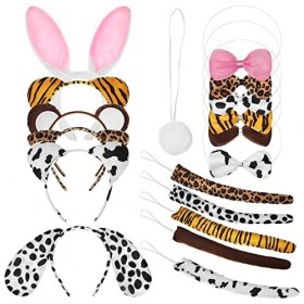 TOYANDONA 6 Ensembles De Bandeaux Danimaux De La Jungle Bandeaux Doreilles Danimaux Noeuds Papillon Et Queues Accessoires 