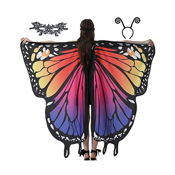 Joberio Cape Papillon - Papillon en Polyester pour Adultes - Fée Costume Femmes Les Deux Côtés Ailes Papillon Châle Halloween