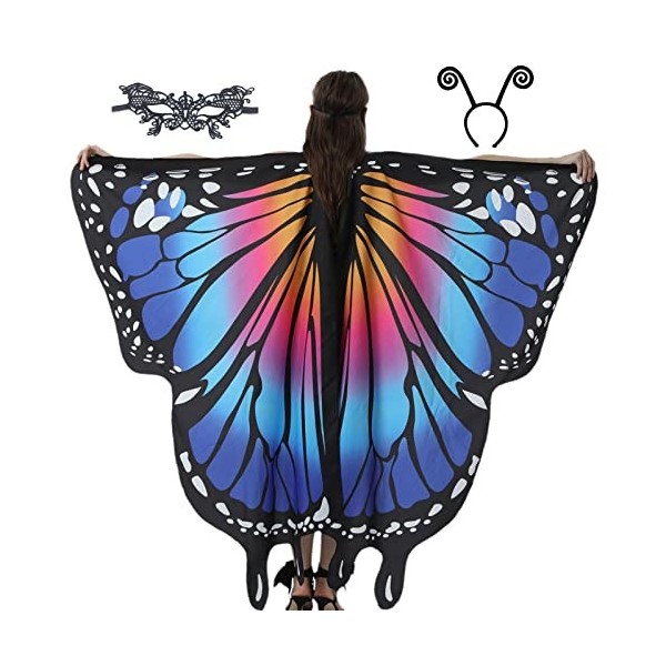 Joberio Cape Papillon - Papillon en Polyester pour Adultes - Fée Costume Femmes Les Deux Côtés Ailes Papillon Châle Halloween