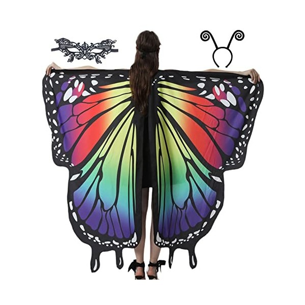 Joberio Cape Papillon - Papillon en Polyester pour Adultes - Fée Costume Femmes Les Deux Côtés Ailes Papillon Châle Halloween