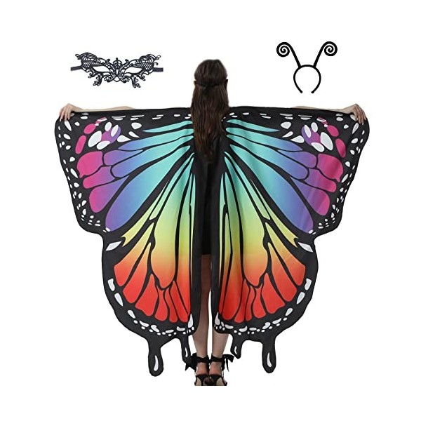 Joberio Cape Papillon - Papillon en Polyester pour Adultes - Fée Costume Femmes Les Deux Côtés Ailes Papillon Châle Halloween