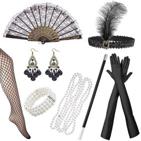 XPEX 6 Pièces Accessoire Année 20 Femme, Accessoires Costume Set, Accessoires Femme 1920 Accessoires Costume Set pour la Masc