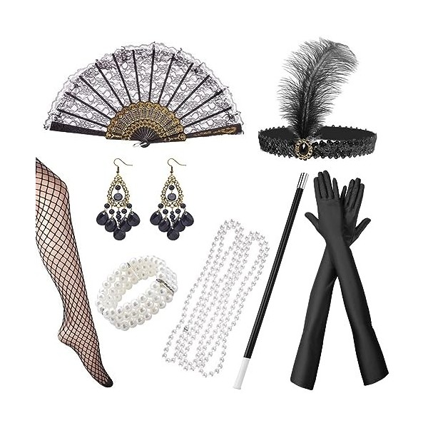 XPEX 6 Pièces Accessoire Année 20 Femme, Accessoires Costume Set, Accessoires Femme 1920 Accessoires Costume Set pour la Masc