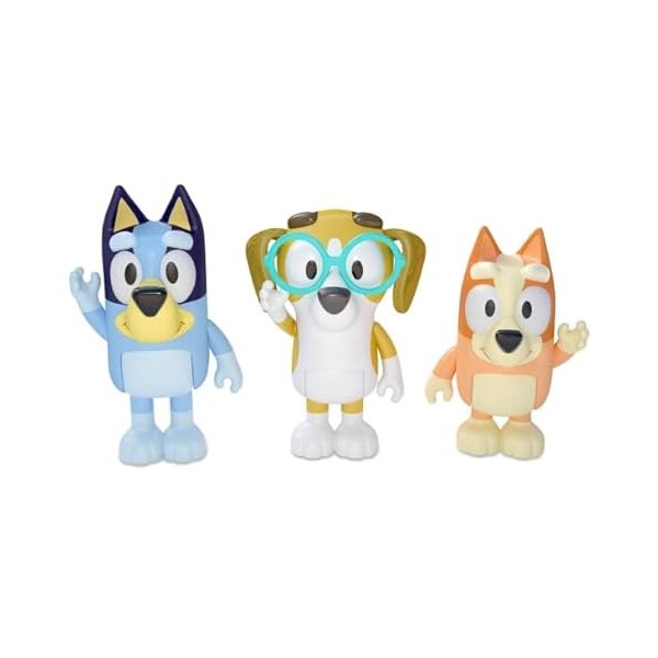 Bluey Jouets : Bingo, Bluey & Honey Lot de 3 figurines de jeu – 3 figurines avec pièces mobiles – 3 figurines daction de lé
