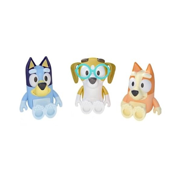 Bluey Jouets : Bingo, Bluey & Honey Lot de 3 figurines de jeu – 3 figurines avec pièces mobiles – 3 figurines daction de lé