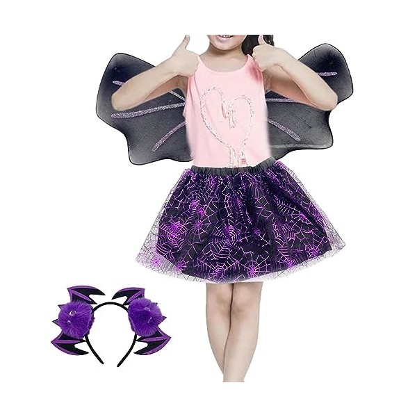 LOVIVER Costume dHalloween pour enfants, déguisement daile, jouet de simulation, cerceau de cheveux, bandeau, jupe tutu pou