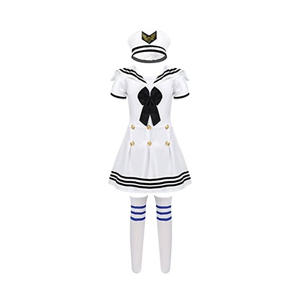 ranrann Enfant Fille Déguisement Marin Costume Ensemble Uniforme Robe Casquette Chaussettes Cosplay Tenue Carnaval Halloween 