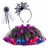 HIFOT 3 Pièces Deguisement Halloween Enfant,Toile Araignée Jupe Tutu avec Ailes Serre-tête Accessoire Halloween Costume Araig