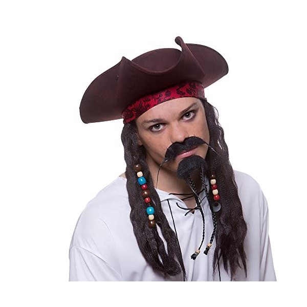 Wicked Costumes Chapeau de Pirate Marron Super Deluxe Adulte avec Tresses attachées et Perles Accessoire Déguisement