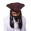 Wicked Costumes Chapeau de Pirate Marron Super Deluxe Adulte avec Tresses attachées et Perles Accessoire Déguisement