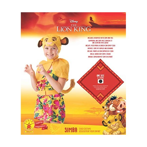 Rubies - Disney Le Roi Lion, Simba le Lion Kit daccessoires pour déguisement pour enfant Taille unique