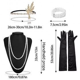 MIVAIUN 5 Pcs 1920s Accessoires Set, Années 1920 Accessoires Gatsby Costume Set, Accessoire Annee 20, Bandeau, Collier, Gants