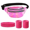 BETESSIN Kit COS des Années 80 Sac Banane Rose Headband Bandeau Serre-Tête Bande Elastique Poignet Bracelet Sac Poitrine Tail