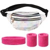 BETESSIN Kit COS des Années 80 Sac Banane Rose Headband Bandeau Serre-Tête Bande Elastique Poignet Bracelet Sac Poitrine Tail