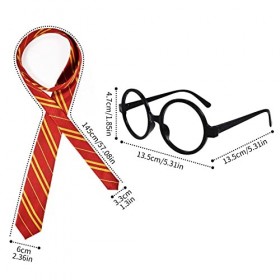 Kitimi Lunettes Cravate Déguisement Kit dAccessoires pour Déguisement Halloween Lunettes Rondes Sorcier sans Lentilles Costu