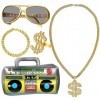 Tomicy Kit de Costume Hip Hop, 5PCS 80s 90s Accessoires de Rappeur, Collier Pendentif Dollar,Chaîne Plaqué de Signe Dollar, B