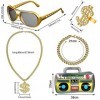 Tomicy Kit de Costume Hip Hop, 5PCS 80s 90s Accessoires de Rappeur, Collier Pendentif Dollar,Chaîne Plaqué de Signe Dollar, B