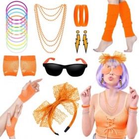 Accessoires de Mode des Années 80, Néon Costumes de Fête pour Enfants, Collier à Jambes Chaudes, Bracelet, Gants en Dentelle,