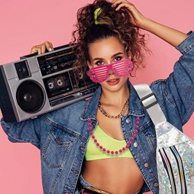 Accessoire Déguisement Année 80, Kit d’accessoire Année 80 Contient Sac Banane/Bandeau/Lunettes/Bracelets/Colliers, Costume d