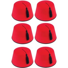 Quickdraw X 6 Adultes Rouge Chapeau Fez Turque Noir Pompons Unisexe Accessoire Déguisement