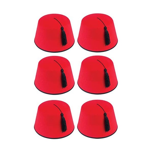 Quickdraw X 6 Adultes Rouge Chapeau Fez Turque Noir Pompons Unisexe Accessoire Déguisement