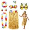 PHOGARY 8PCS Jupe de Hula Kit daccessoires de Costume pour Hawaii Luau Party - Danse Hula avec Fleur Bikini, Hawaïen lei, Pi