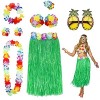 PHOGARY 8PCS Jupe de Hula Kit daccessoires de Costume pour Hawaii Luau Party - Danse Hula avec Fleur Bikini, Hawaïen lei, Pi