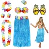 PHOGARY 8PCS Jupe de Hula Kit daccessoires de Costume pour Hawaii Luau Party - Danse Hula avec Fleur Bikini, Hawaïen lei, Pi