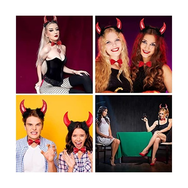 4 Pièces Kit Déguisement Diablesse, Accessoires Diablesse, Deguisement Halloween Femme Demon, Avec Bandeau de Corne Démon, Cr