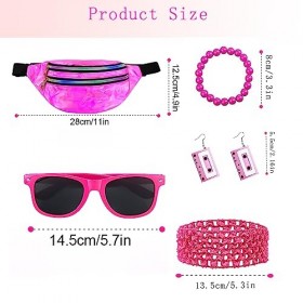 HIFOT Déguisement Année 80 Femme, Sac Banane Lunettes Bandeau Boucles Doreilles pour 80s Thème Soirée Carnaval Costume Vetem