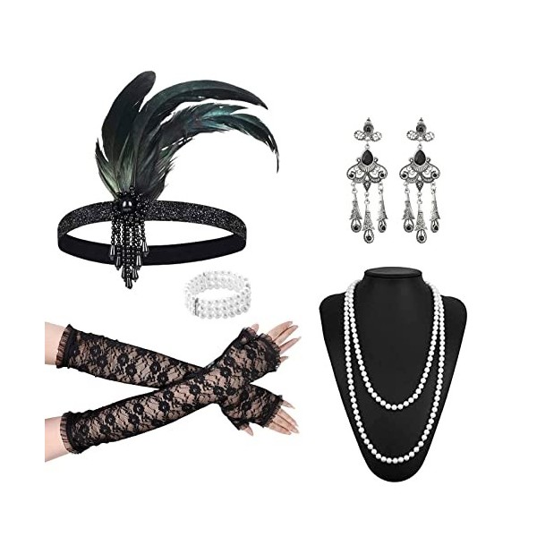 TSHAOUN 1920 Accessories 6 Pcs Accessoires Gatsby Costume Set 1920s Accessoires de Déguisement Années 1920 Accessoires Bandea