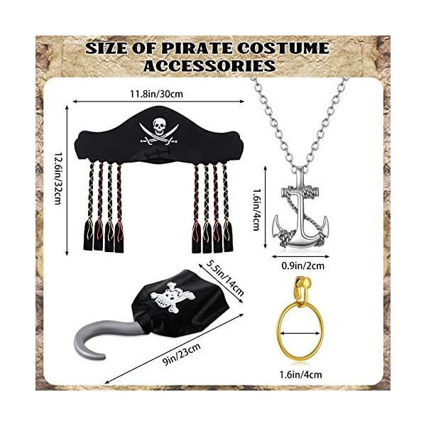 Chalyna Set de 6 Pcs Accessoires de Costume de Pirate, Chapeau Cache-Œil Boucle dOreille Épée de Coutelas Gonflable Crochet 