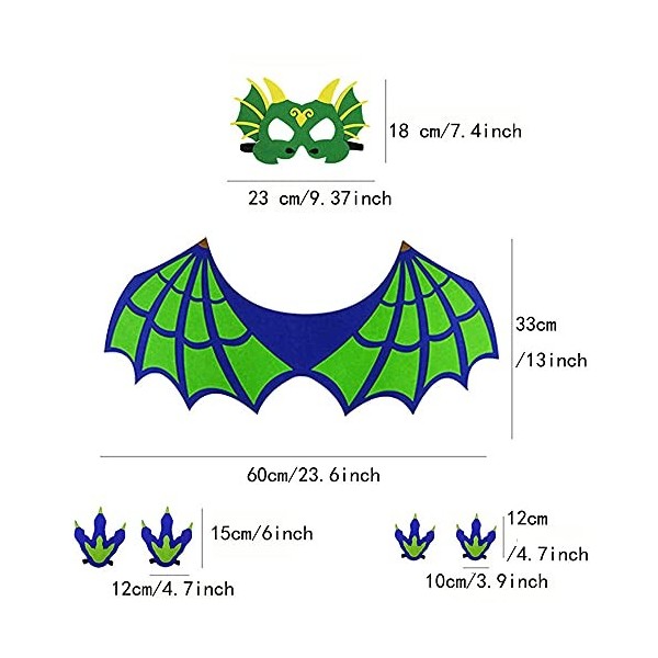 Hifot Ensemble déguisement dinosaure pour enfant avec ailes de dragon, accessoires, pour fête, cosplay, Halloween, anniversai