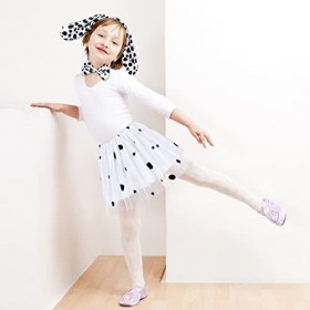 Fennoral 4pcs Ensemble de Costume Dalmatien Chien Dalmatien Carnaval Chien Costume pour Filles - Cornes de Chien Bandeau Noeu