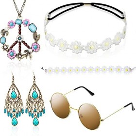 HIQE-FL Costumes Hippie,Ensemble De Costume Hippie,Accessoires Deguisement Hippie Femme,Costume Hippie Signe,Accessoires Degu