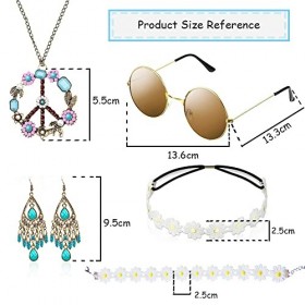 HIQE-FL Costumes Hippie,Ensemble De Costume Hippie,Accessoires Deguisement Hippie Femme,Costume Hippie Signe,Accessoires Degu