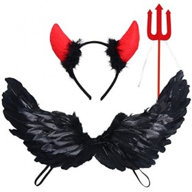 Ailes dange Noires Déguisement Halloween Decoration Fille Carnaval Serre Tête Baguette Magique Ailes Noires Diable Costume A