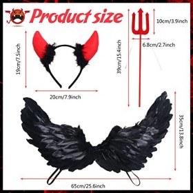 Ailes dange Noires Déguisement Halloween Decoration Fille Carnaval Serre Tête Baguette Magique Ailes Noires Diable Costume A