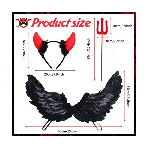 Déguisement Diable Femme 16 Pièces - Cape Noire/rouge, Cornes, Dentelle, Pour Halloween, Carnaval, Bal Masqué