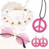 5 Pièces Accessoires de Costume Hippie, Ensemble de Costume Hippie, Collier et Boucles DOreilles Signe de Paix, Lunettes de 