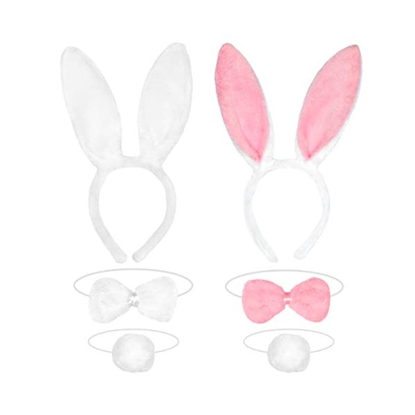 Kit D'accessoires de Lapin pour Femme,5 Pièces Costume de Lapin Set Bandeau d'Oreille de Lapin Accessoires de Costume pour Adultes et Enfants, pour Halloween Pâques Noël Cosplay Fetes